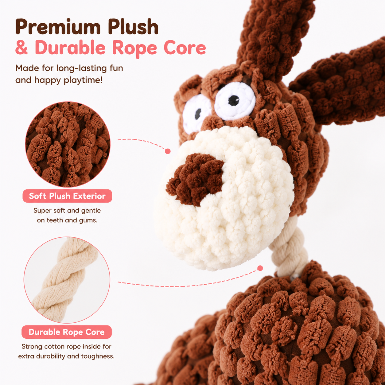 Cute Plush Rope Dog Toy – Soft, Durable & Squeaky Chew Fun!