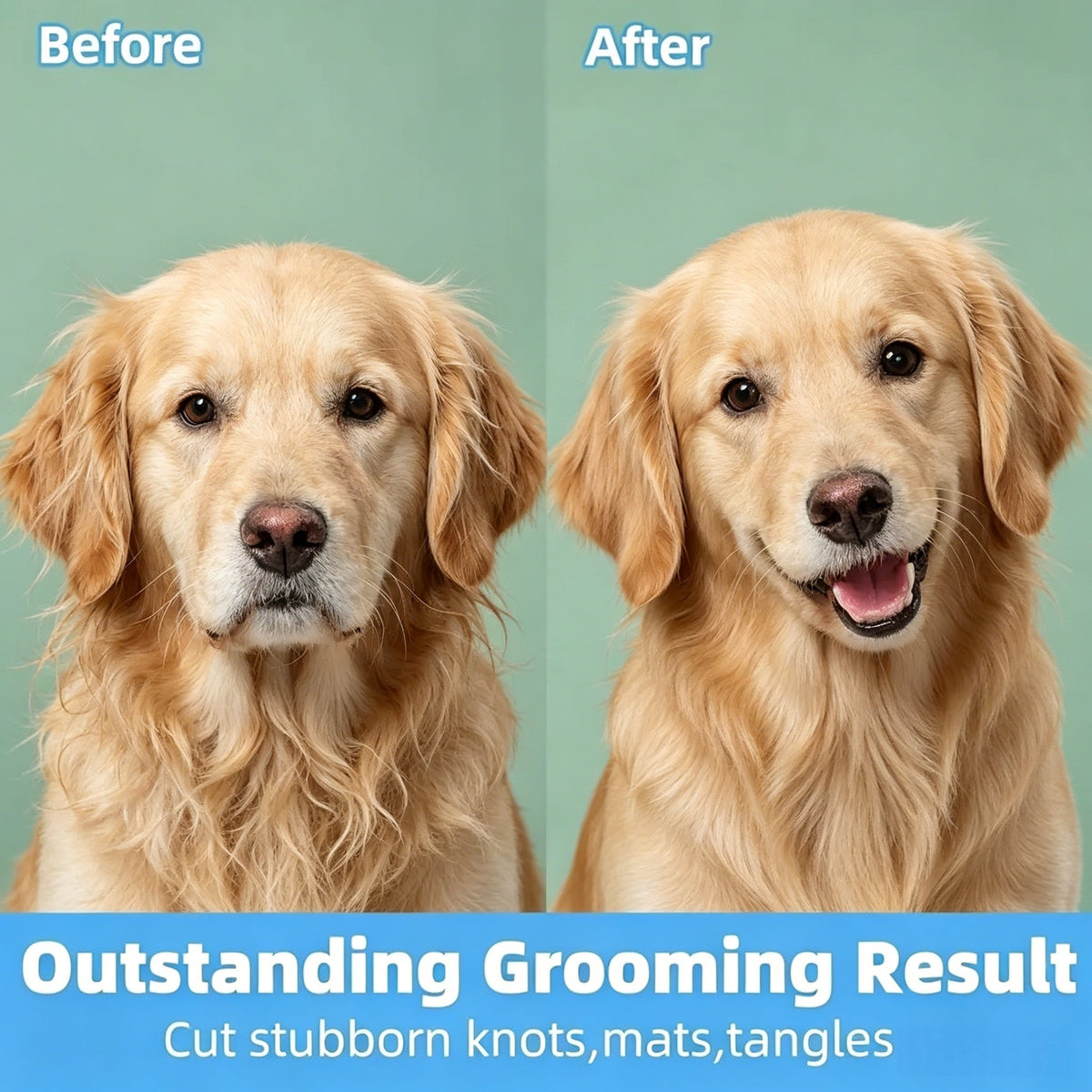 2-in-1 Stainless Steel Pet Dematting Comb, Double Sided Undercoat Rake, Anti-Slip Grooming Deshedding Brush for All Coat Types Dogs & Cats-LIN