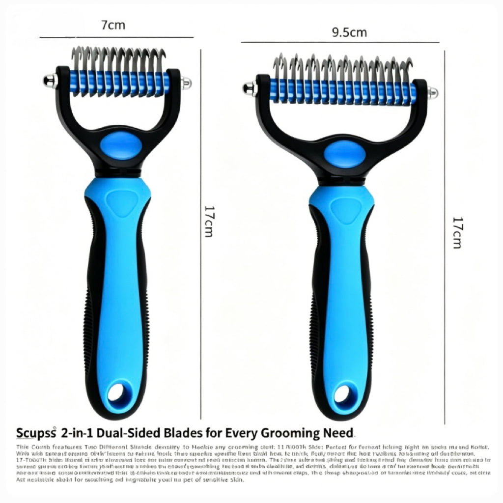 2-in-1 Stainless Steel Pet Dematting Comb, Double Sided Undercoat Rake, Anti-Slip Grooming Deshedding Brush for All Coat Types Dogs & Cats-LIN